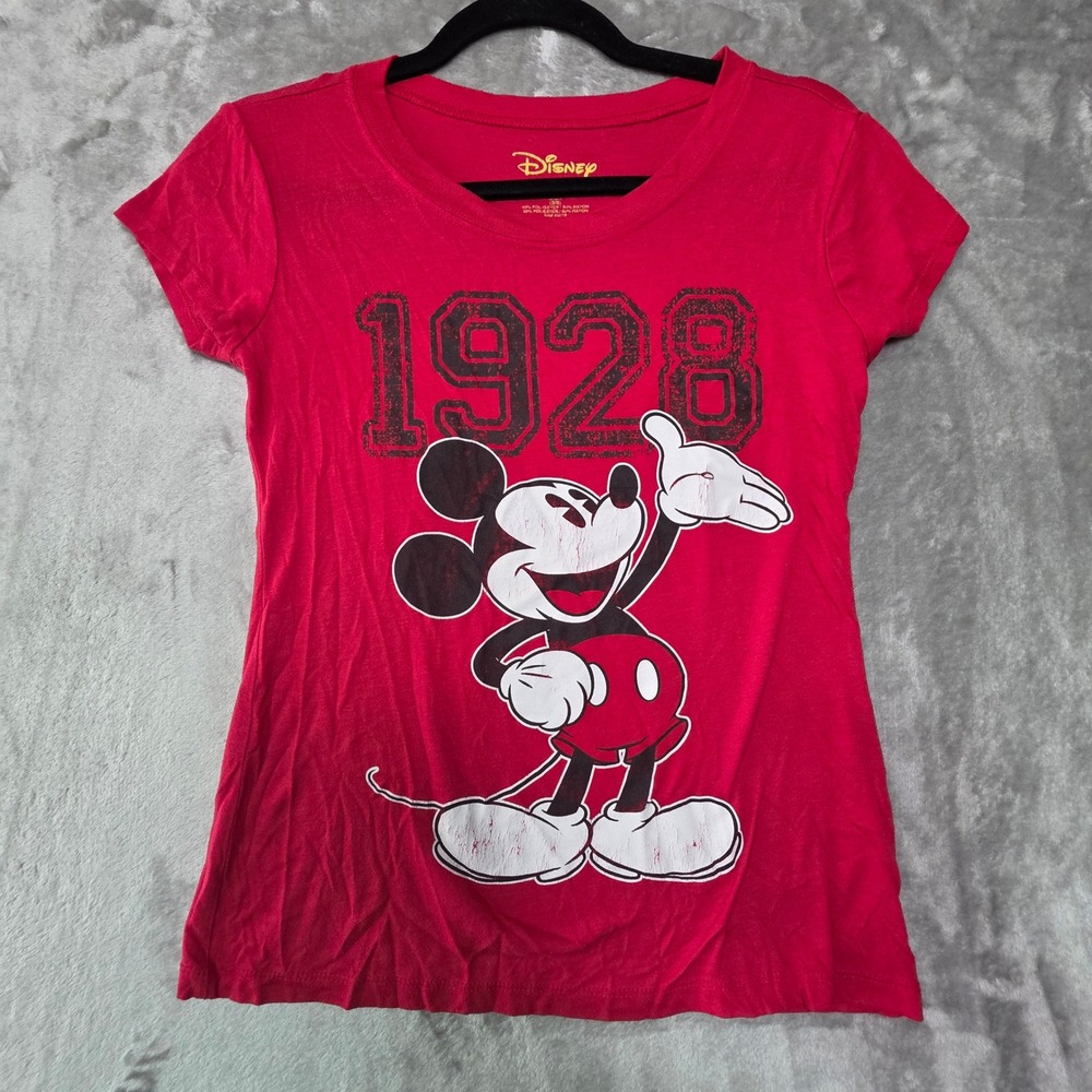 Disney Mickey Mouse 1928 Graphic T-Shirt Red Scoop Neck Small J123240